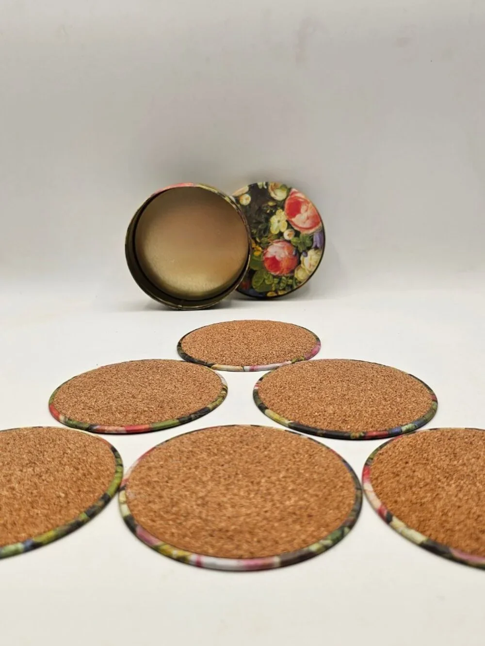 Set of 6 Drink Coasters and holder in Bright Floral